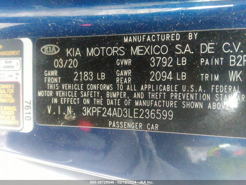 2020 KIA FORTE LXS - 3KPF24AD3LE236599 | SeoVin.biz