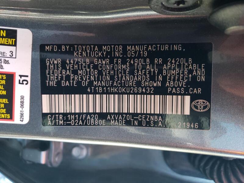 2019 TOYOTA CAMRY L - 4T1B11HK0KU269432 | SeoVin.biz
