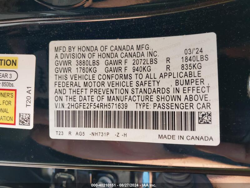 2024 HONDA CIVIC SPORT - 2HGFE2F54RH571639 | SeoVin.biz
