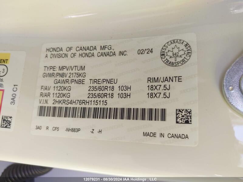 2024 HONDA CR-V EXL - 2HKRS4H76RH115115 | SeoVin.biz