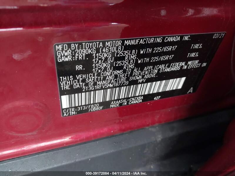 2021 TOYOTA RAV4 LE - 2T3G1RFV5MW187739 | SeoVin.biz
