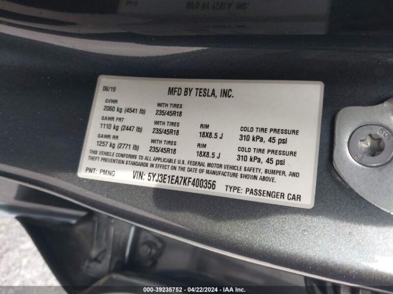 2019 TESLA MODEL 3 LONG RANGE/MID RANGE/STANDARD RANGE/STANDARD RANGE PLUS - 5YJ3E1EA7KF400356 | SeoVin.biz