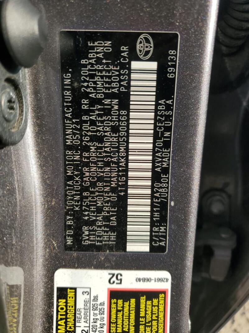 2021 TOYOTA CAMRY SE - 4T1G11AK8MU590668 | SeoVin.biz