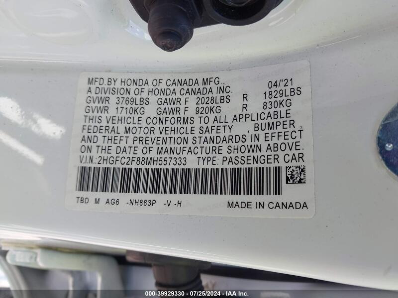2021 HONDA CIVIC SPORT - 2HGFC2F88MH557333 | SeoVin.biz