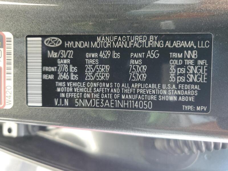 2022 HYUNDAI TUCSON LIMITED - 5NMJE3AE1NH114050 | SeoVin.biz