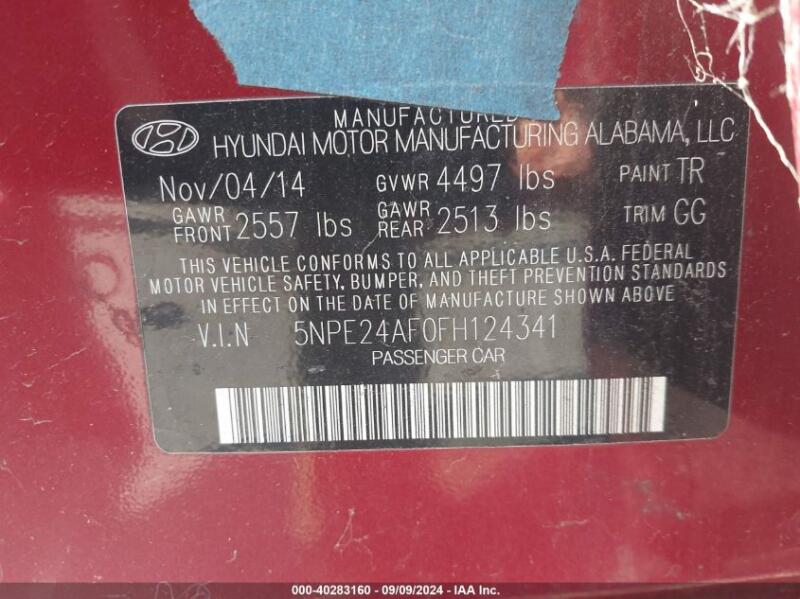 2015 HYUNDAI SONATA SE - 5NPE24AF0FH124341 | SeoVin.biz