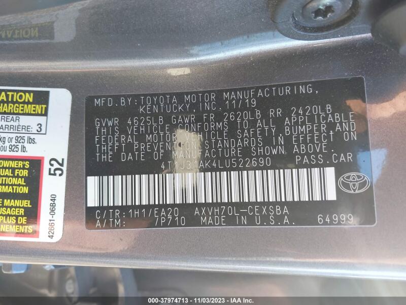 2020 TOYOTA CAMRY HYBRID SE - 4T1J31AK4LU522690 | SeoVin.biz