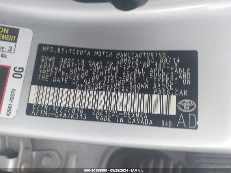 2015 TOYOTA COROLLA LE - 2T1BURHEXFC244237 | SeoVin.biz
