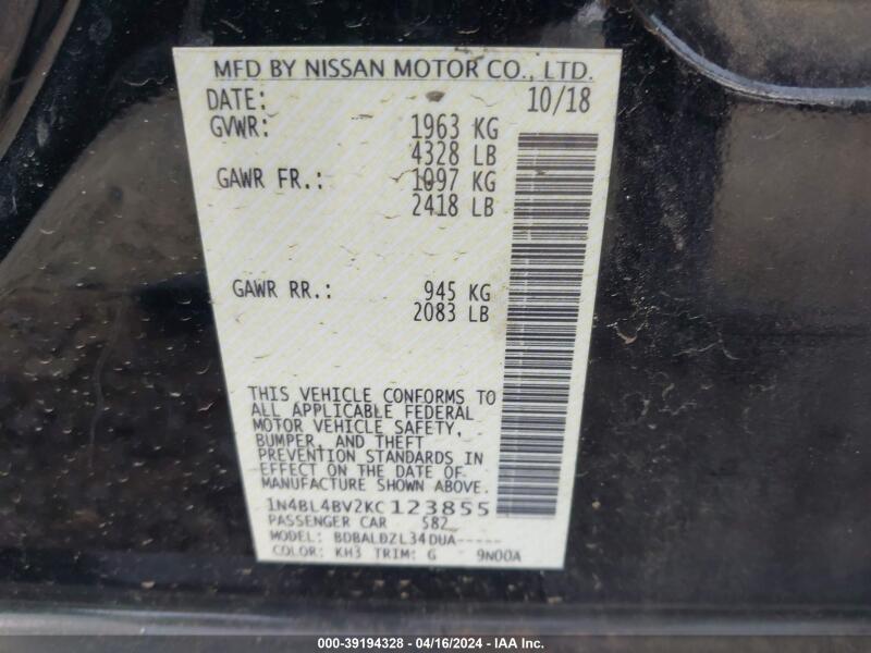 2019 NISSAN ALTIMA 2.5 S - 1N4BL4BV2KC123855 | SeoVin.biz