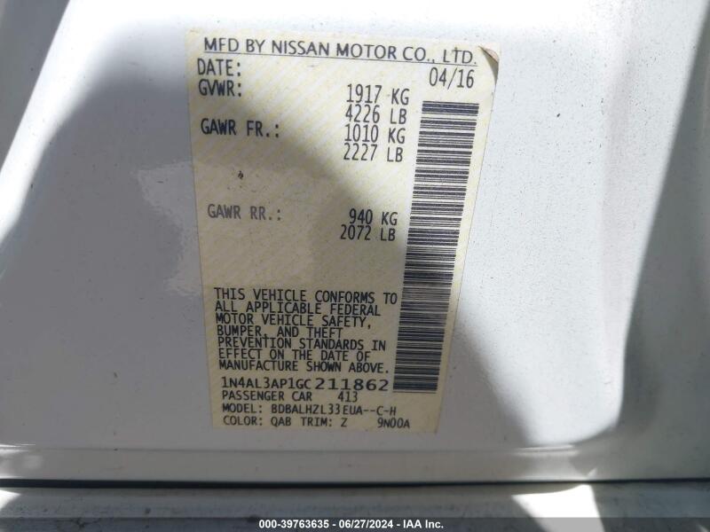 2016 NISSAN ALTIMA 2.5 SR - 1N4AL3AP1GC211862 | SeoVin.biz