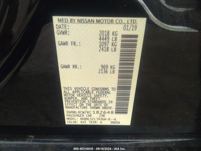 2019 NISSAN ALTIMA 2.5 SR - 1N4BL4CW7KC182648 | SeoVin.biz