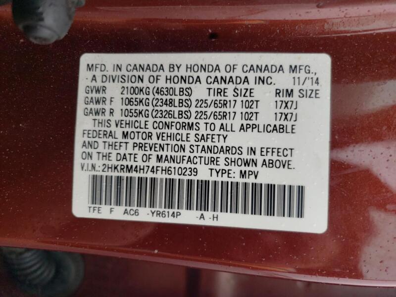 2015 HONDA CR-V EXL - 2HKRM4H74FH610239 | SeoVin.biz