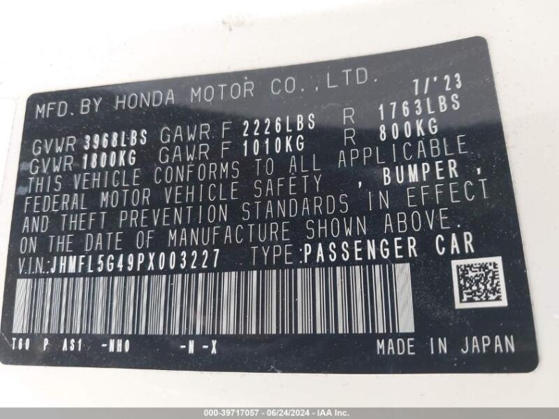 2023 HONDA CIVIC TYPE R TOURING - JHMFL5G49PX003227 | SeoVin.biz