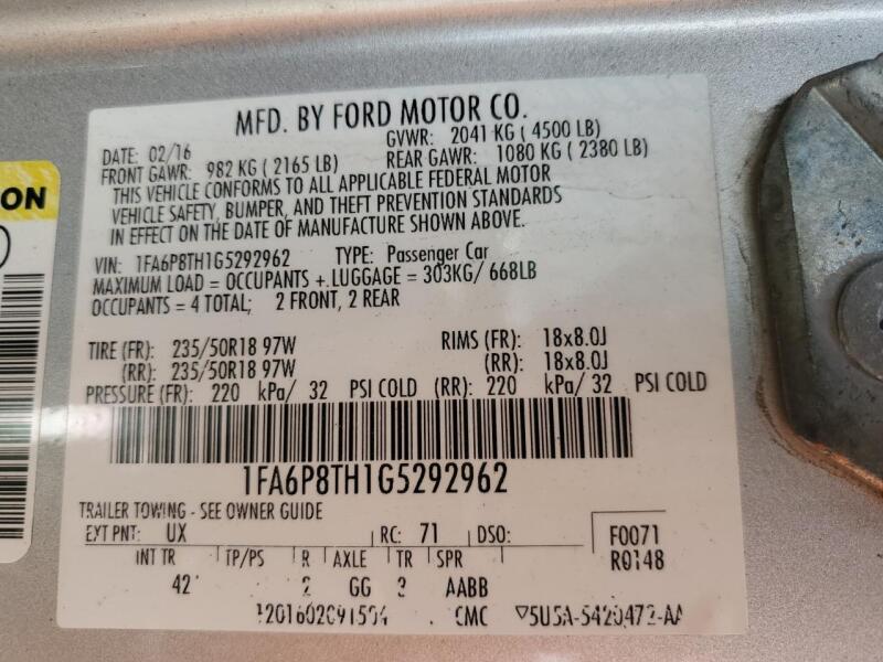 2016 FORD MUSTANG - 1FA6P8TH1G5292962 | SeoVin.biz