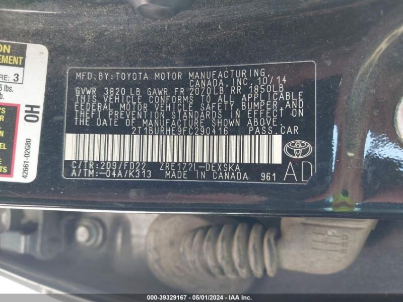 2015 TOYOTA COROLLA S PLUS - 2T1BURHE9FC290416 | SeoVin.biz