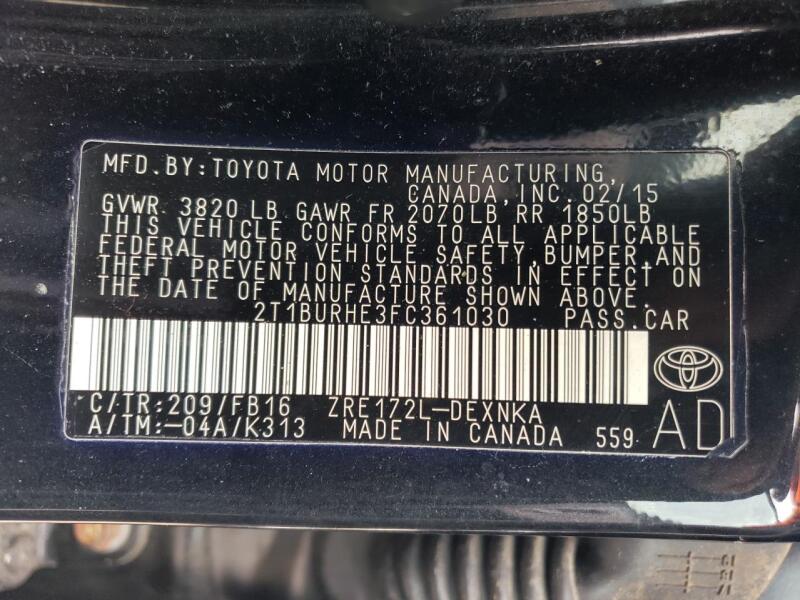 2015 TOYOTA COROLLA L - 2T1BURHE3FC361030 | SeoVin.biz
