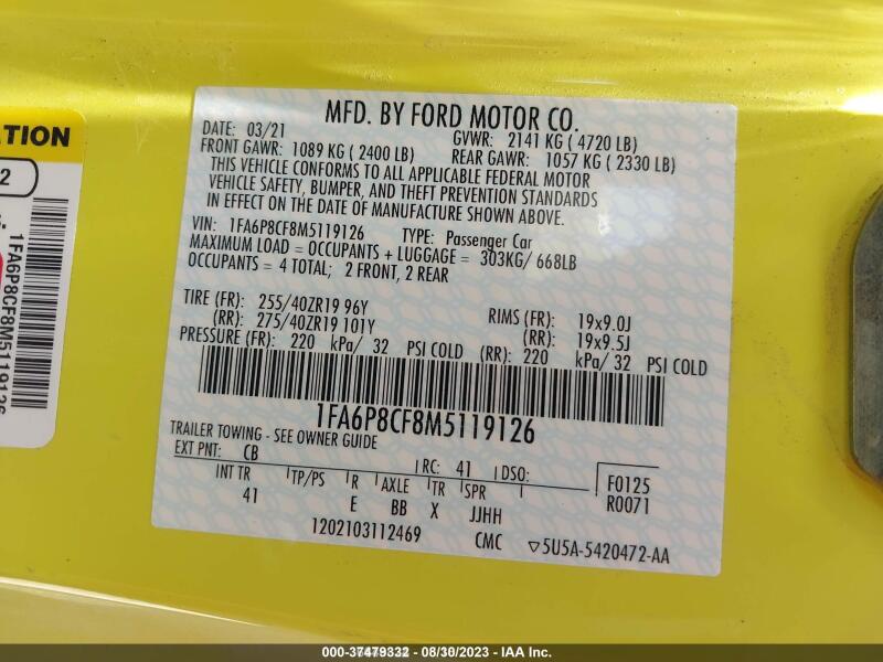 2021 FORD MUSTANG GT PREMIUM - 1FA6P8CF8M5119126 | SeoVin.biz