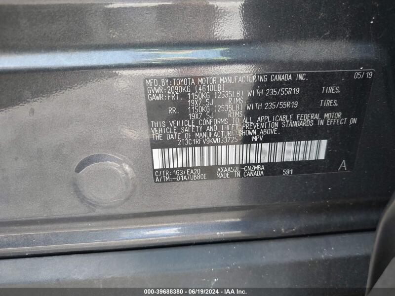 2019 TOYOTA RAV4 XLE PREMIUM - 2T3C1RFV9KW033725 | SeoVin.biz