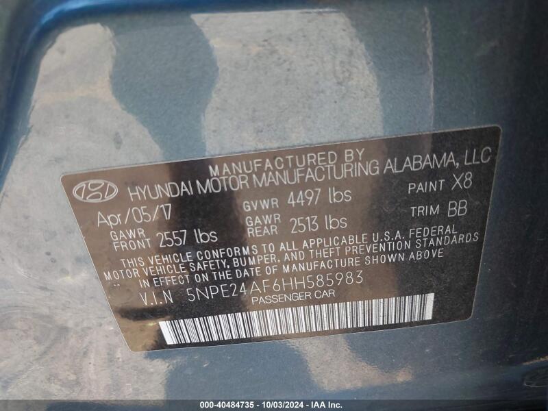 2017 HYUNDAI SONATA - 5NPE24AF6HH585983 | SeoVin.biz