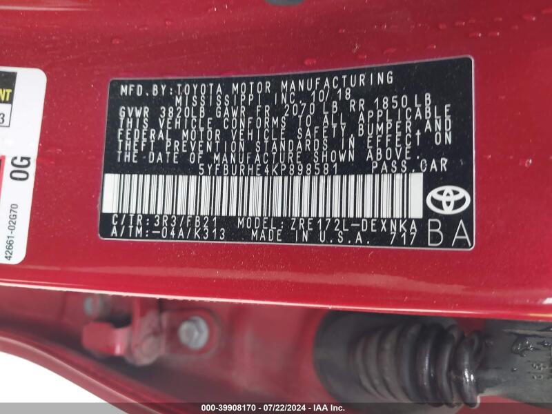 2019 TOYOTA COROLLA LE - 5YFBURHE4KP898581 | SeoVin.biz