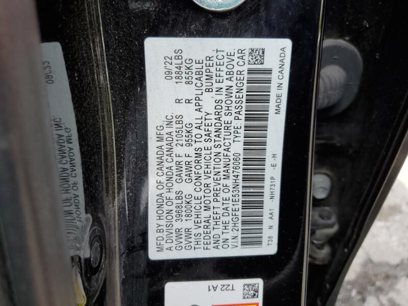 2022 HONDA CIVIC SI - 2HGFE1E53NH476060 | SeoVin.biz