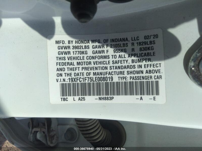 2020 HONDA CIVIC EX-L - 19XFC1F75LE008019 | SeoVin.biz