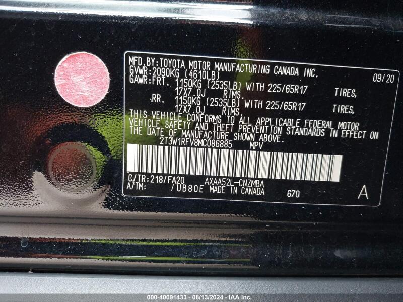 2021 TOYOTA RAV4 XLE - 2T3W1RFV8MC086885 | SeoVin.biz