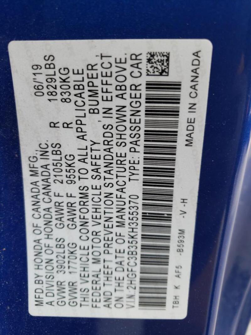 2019 HONDA CIVIC EX - 2HGFC3B35KH355370 | SeoVin.biz