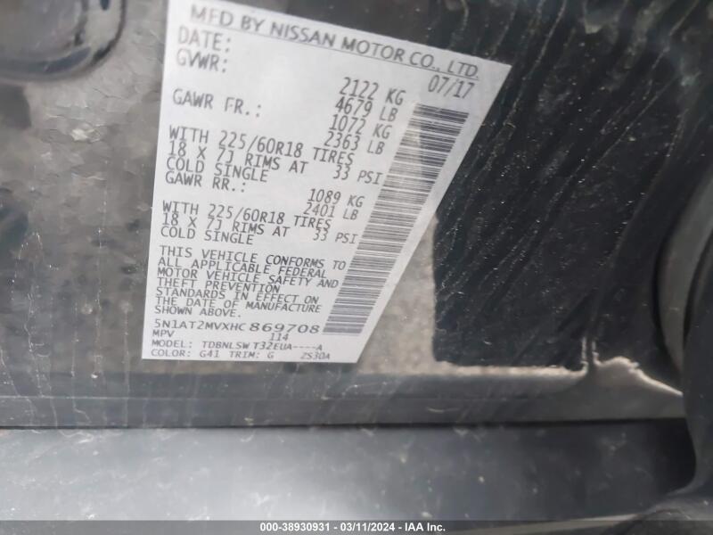 2017 NISSAN ROGUE SL - 5N1AT2MVXHC869708 | SeoVin.biz