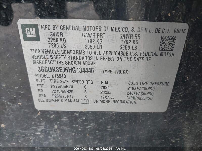 2017 CHEVROLET SILVERADO 1500 2LZ - 3GCUKSEJ6HG134446 | SeoVin.biz