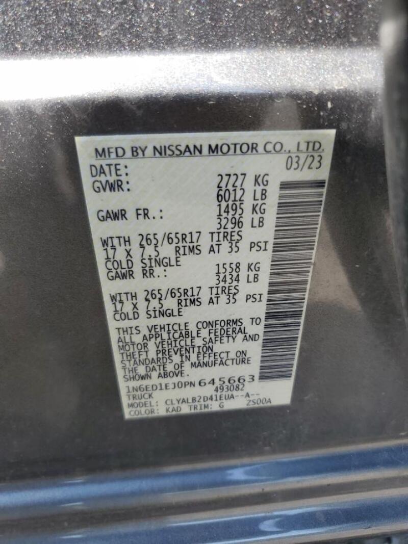 2023 NISSAN FRONTIER S - 1N6ED1EJ0PN645663 | SeoVin.biz