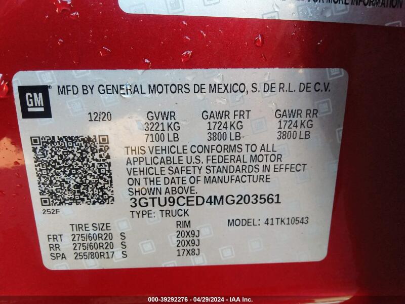 2021 GMC SIERRA 1500 4WD SHORT BOX ELEVATION - 3GTU9CED4MG203561 | SeoVin.biz