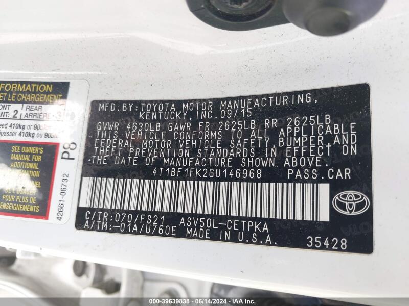 2016 TOYOTA CAMRY SE - 4T1BF1FK2GU146968 | SeoVin.biz