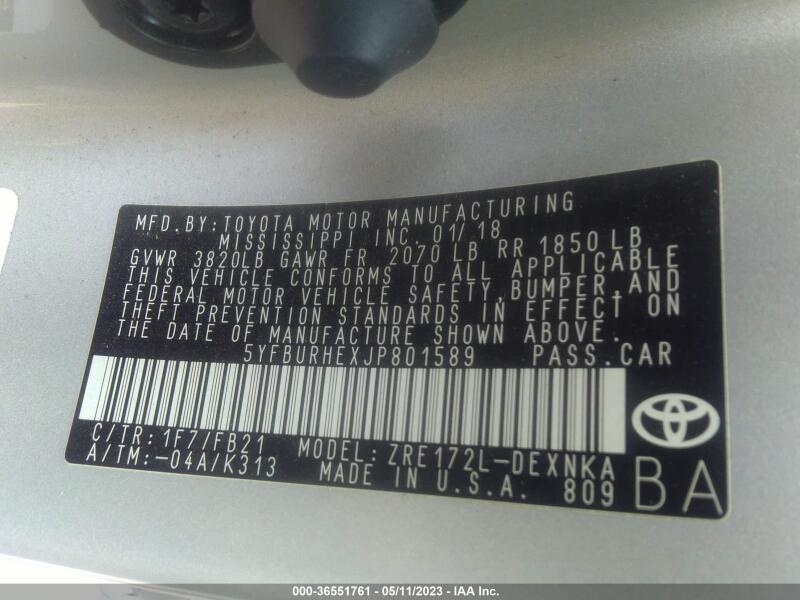2018 TOYOTA COROLLA LE - 5YFBURHEXJP801589 | SeoVin.biz