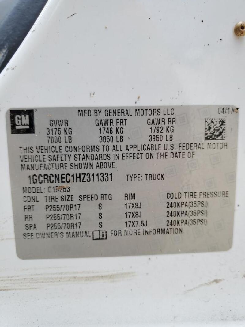 2017 CHEVROLET SILVERADO C1500 - 1GCRCNEC1HZ311331 | SeoVin.biz