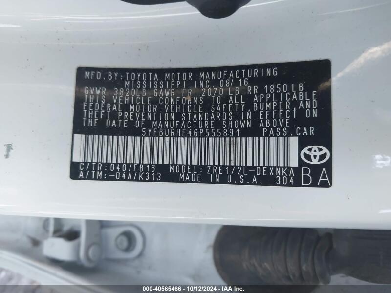 2016 TOYOTA COROLLA LE - 5YFBURHE4GP555891 | SeoVin.biz