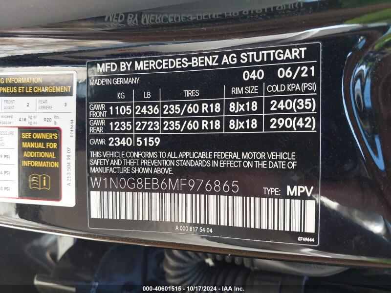 2021 MERCEDES-BENZ GLC 300 4MATIC SUV - W1N0G8EB6MF976865 | SeoVin.biz