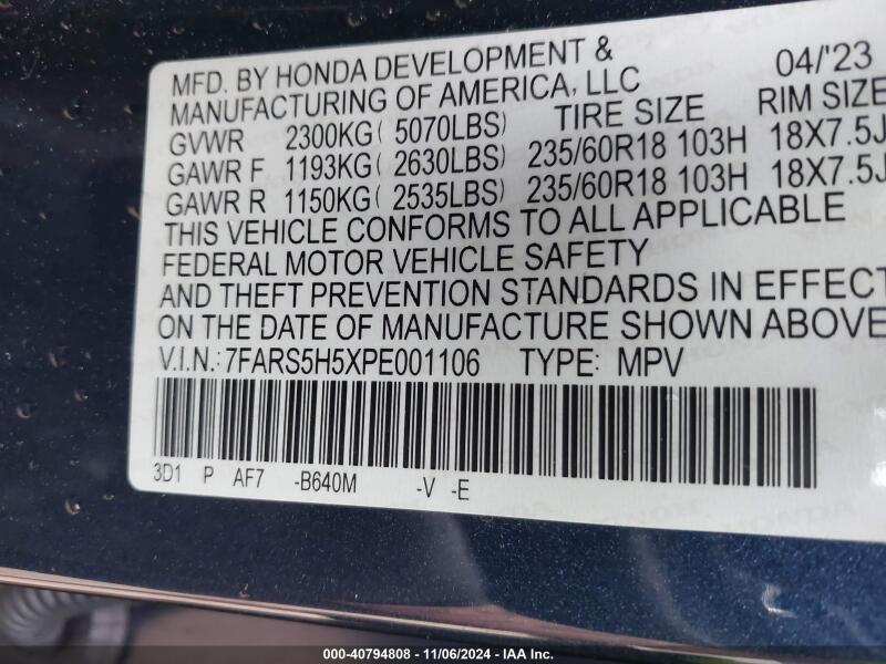 2023 HONDA CR-V HYBRID SPORT - 7FARS5H5XPE001106 | SeoVin.biz