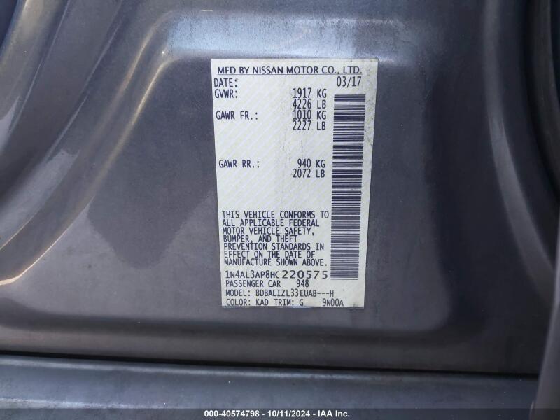 2017 NISSAN ALTIMA 2.5 SV - 1N4AL3AP8HC220575 | SeoVin.biz