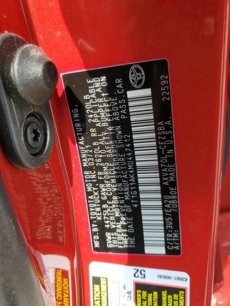 2021 TOYOTA CAMRY SE - 4T1G11AK4MU447412 | SeoVin.biz