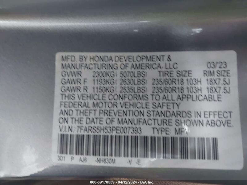2023 HONDA CR-V HYBRID SPORT - 7FARS5H53PE007393 | SeoVin.biz