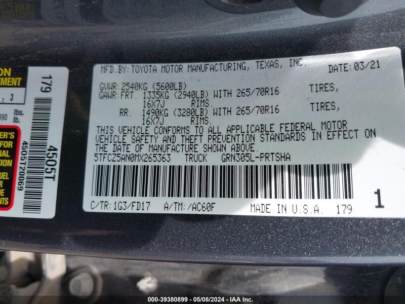 2021 TOYOTA TACOMA TRD OFF-ROAD - 5TFCZ5AN0MX265363 | SeoVin.biz