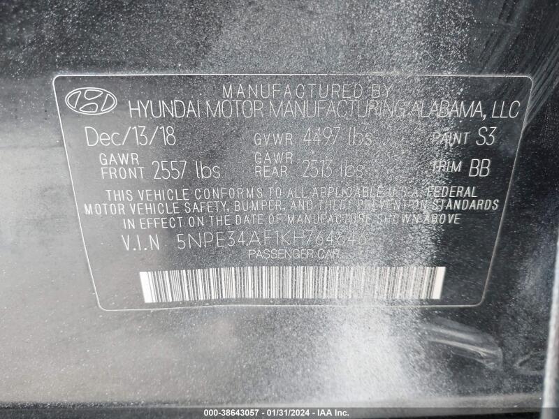 2019 HYUNDAI SONATA SEL - 5NPE34AF1KH764646 | SeoVin.biz