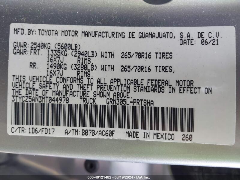2021 TOYOTA TACOMA TRD OFF-ROAD - 3TYCZ5AN3MT044978 | SeoVin.biz