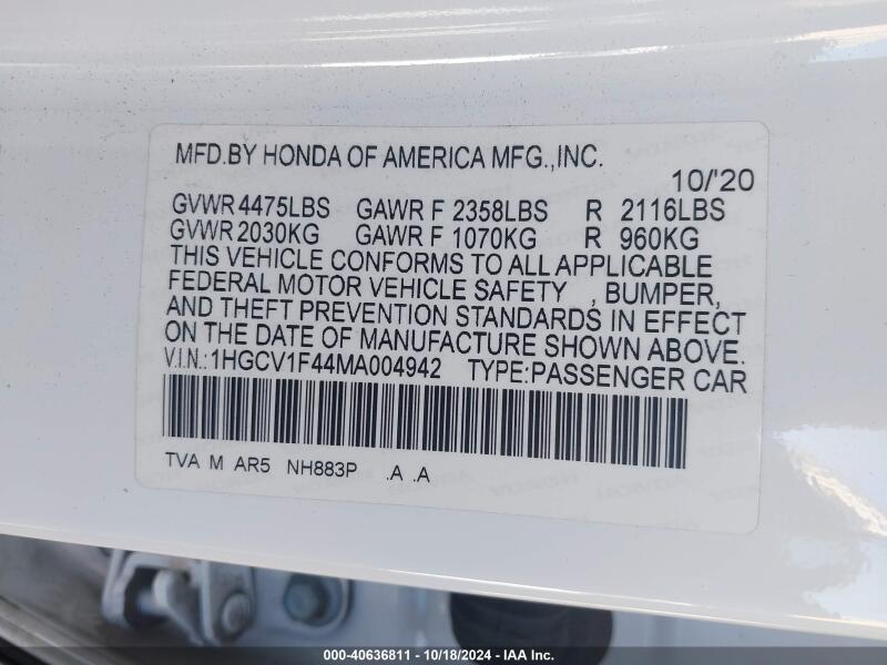 2021 HONDA ACCORD SPORT SPECIAL EDITION - 1HGCV1F44MA004942 | SeoVin.biz