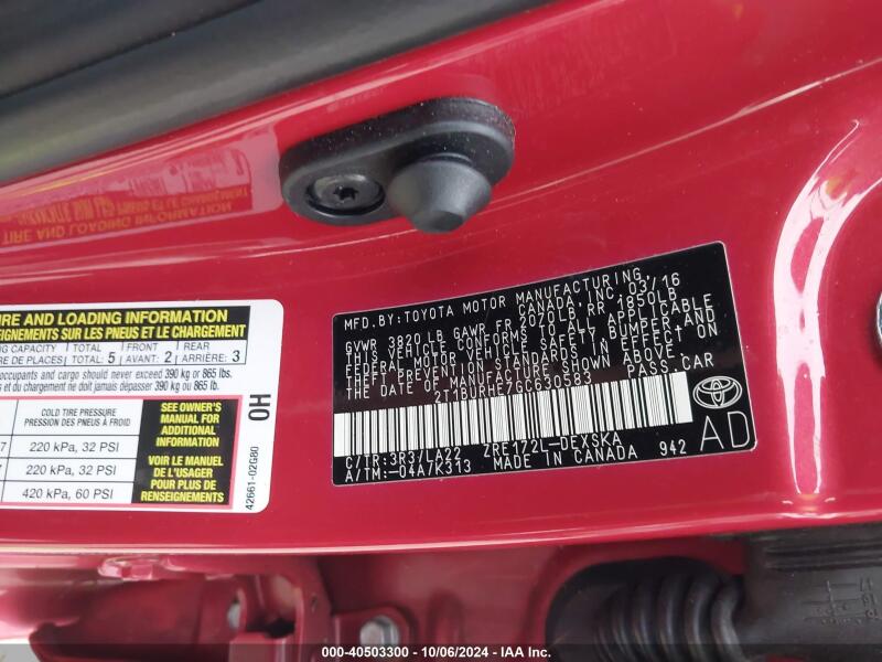 2016 TOYOTA COROLLA S PREMIUM - 2T1BURHE7GC630583 | SeoVin.biz