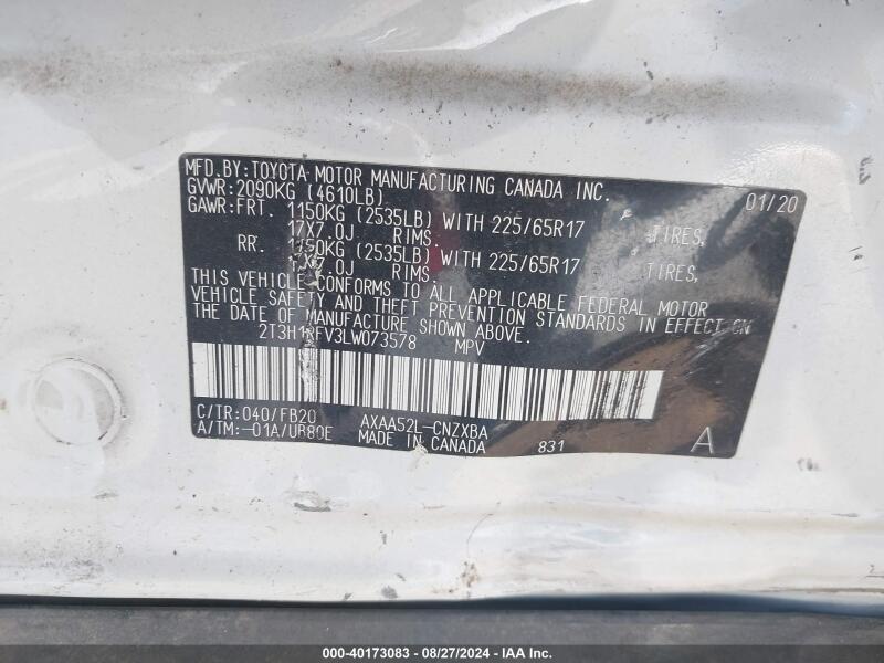 2020 TOYOTA RAV4 LE - 2T3H1RFV3LW073578 | SeoVin.biz