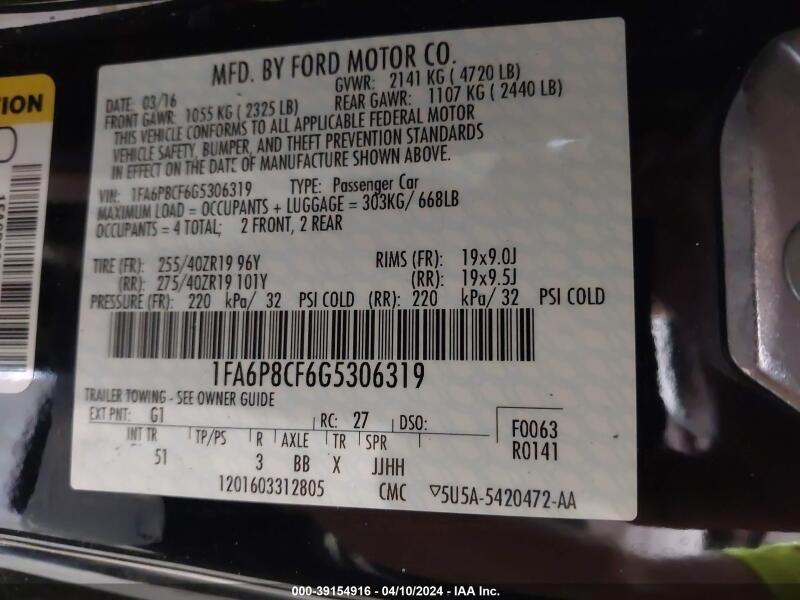2016 FORD MUSTANG GT PREMIUM - 1FA6P8CF6G5306319 | SeoVin.biz
