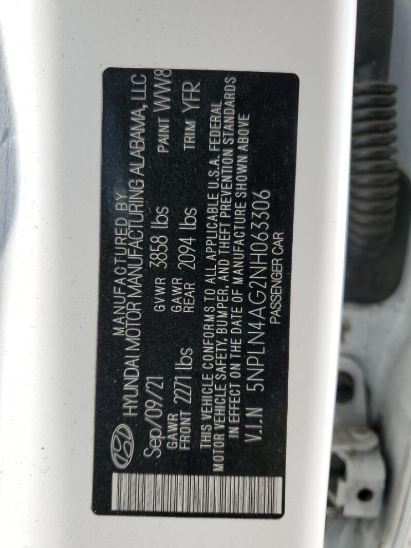 2022 HYUNDAI ELANTRA SEL - 5NPLN4AG2NH063306 | SeoVin.biz