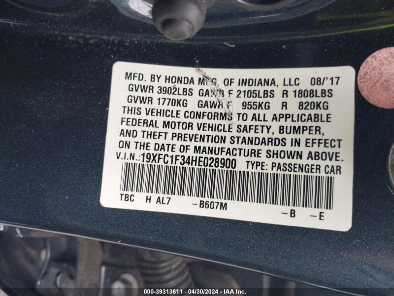 2017 HONDA CIVIC EX-T - 19XFC1F34HE028900 | SeoVin.biz